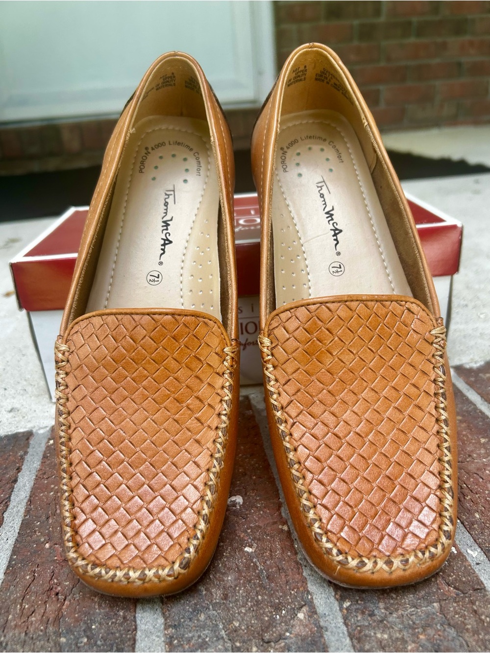 Thom McAn Tan Leather Woven Vamp Slip-On Loafers